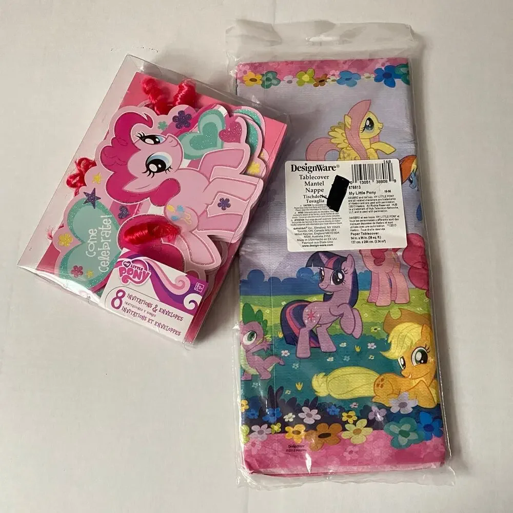 My Little Pony Party Lot Tablecover 8 Invitations Envelopes Hasbro DesignWare